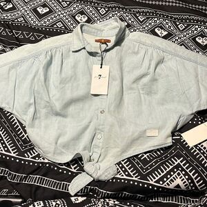 NWT 7 for All Mankind Chambray Tie Top